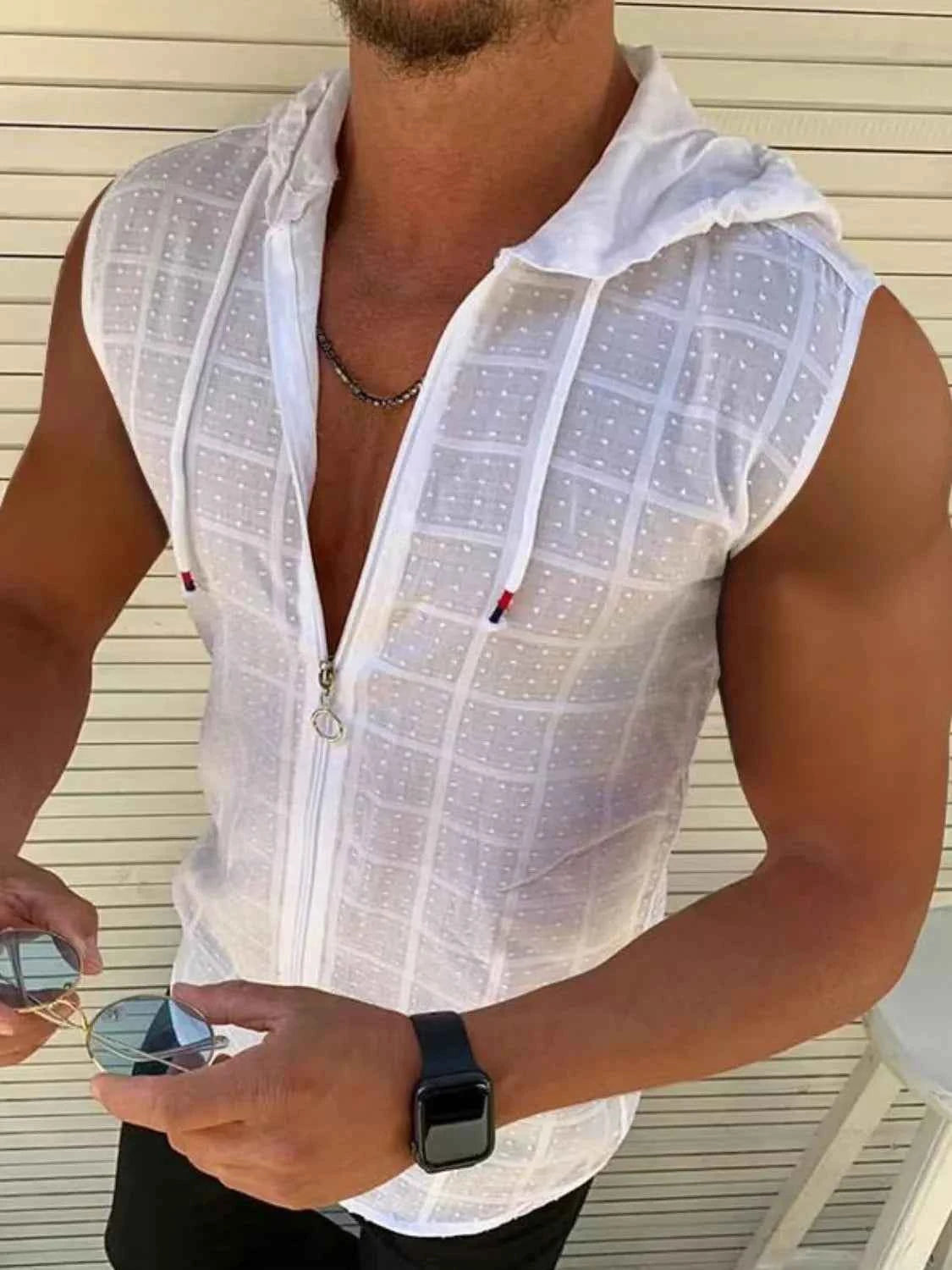 Men's Zip Up Sleeveless Hooded Top - Damned Threads